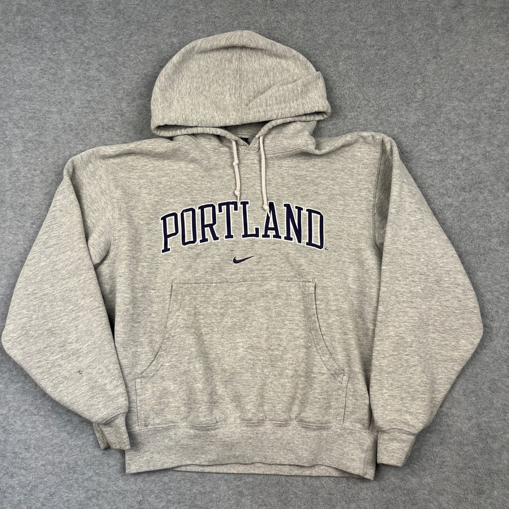 Y2k Nike Team Hoodie Womens S Gray Portland Center Swoosh Pullover Sweatshirt
